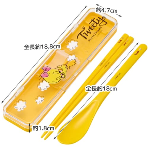 Skater Chopsticks and Spoon Set, Antibacterial, 18cm, TWEETY, Warner Bros., Made In Japan, CCS3SAAG-A