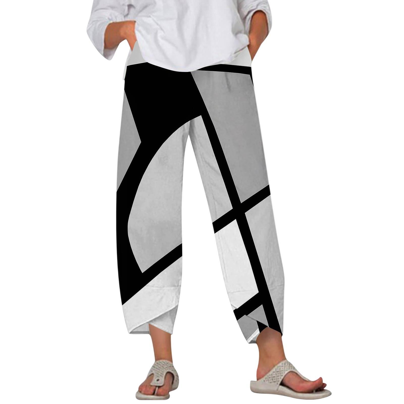 

Брюки женские летние повседневные широкие брюки с эластичной резинкой на талии и карманами S