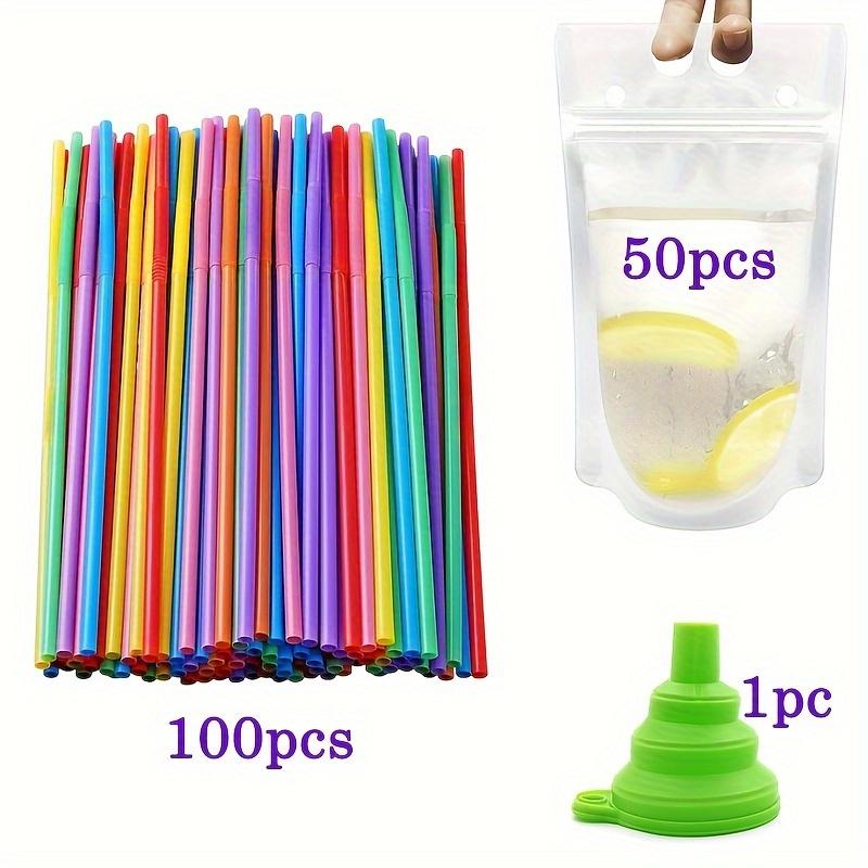 

50 пакетов для напитков, пакеты для сока (со 100 соломинками случайного цвета + 1 складная воронка), Пакеты для напитков, Мешки с песком для льда 151-Pack