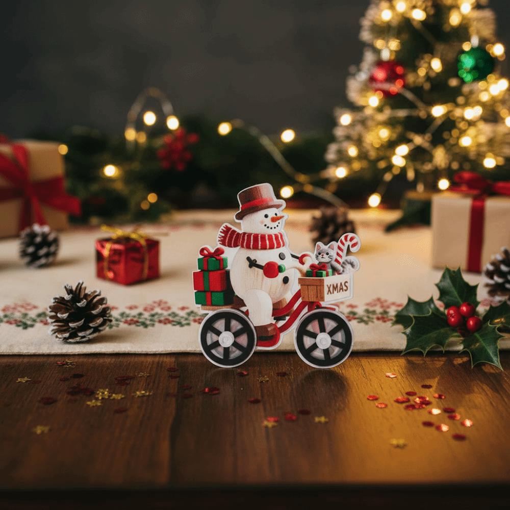 Creative Acrylic Santa Claus Figurine Cartoon Cute Snowman Bicycle Decoration Decorative Christmas Ornament Party Gift