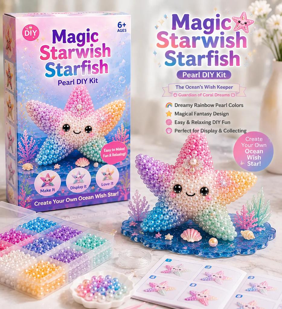 DIY Bead Art Kit Starfish Design Creative Craft Set with Assorted Beads Base Accessories and Instructions for Handmade Projects