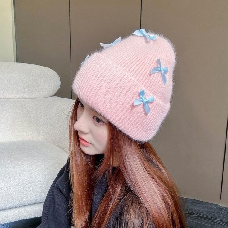 Handmade Winter Beanie Hat with Bowknot Decor Hat Adult Skiing Shopping Hat