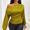 Fashion Elegant Skew Collar Loose Women's Shirts Spring and Summer Long Sleeve Lady Casual Blouses Tops Simple Asymmetric Shirt Female Clothing 26400