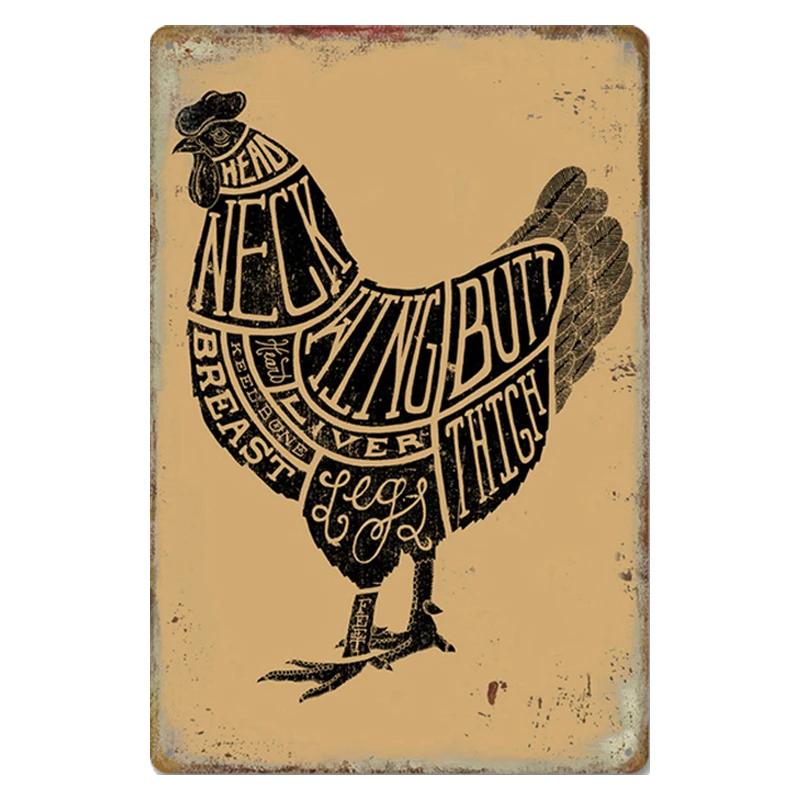 Chicken Rooster Hen Coop Egg Retro Vintage Metal Plate Decoration Wall Home Decor Tin Metal Sign Poster For Farmer New Year