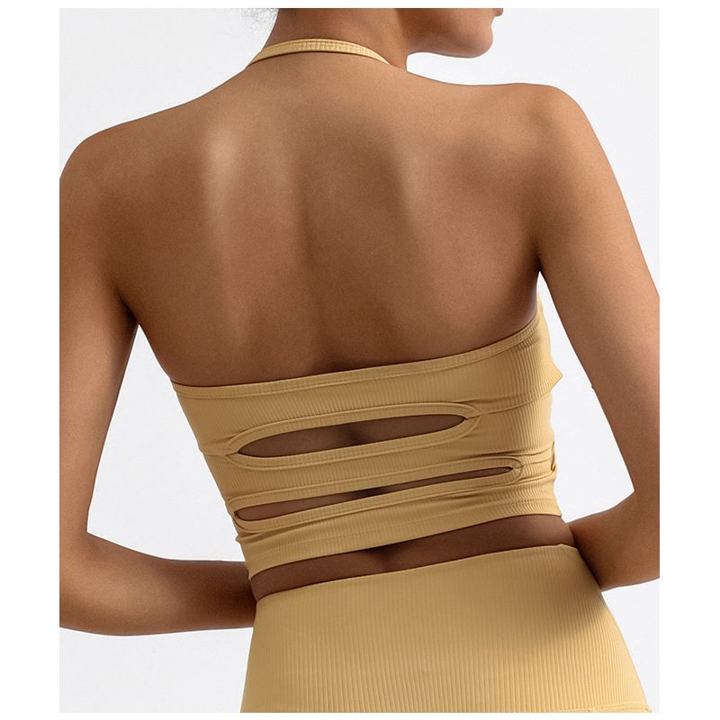 

Export Cross-Border Yoga Bra Thread Halter Backless Cut Out Sunken Stripe with Chest Pad Sports Intimates Exercise Strap Women Turmeric M