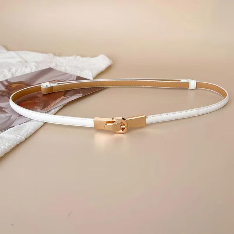 

Vintage Gold Metal Pin Buckle Belt for Women PU Leather Wild Thin Adjustable Waistbands Dress Coat Decorative Strap Girdle білий