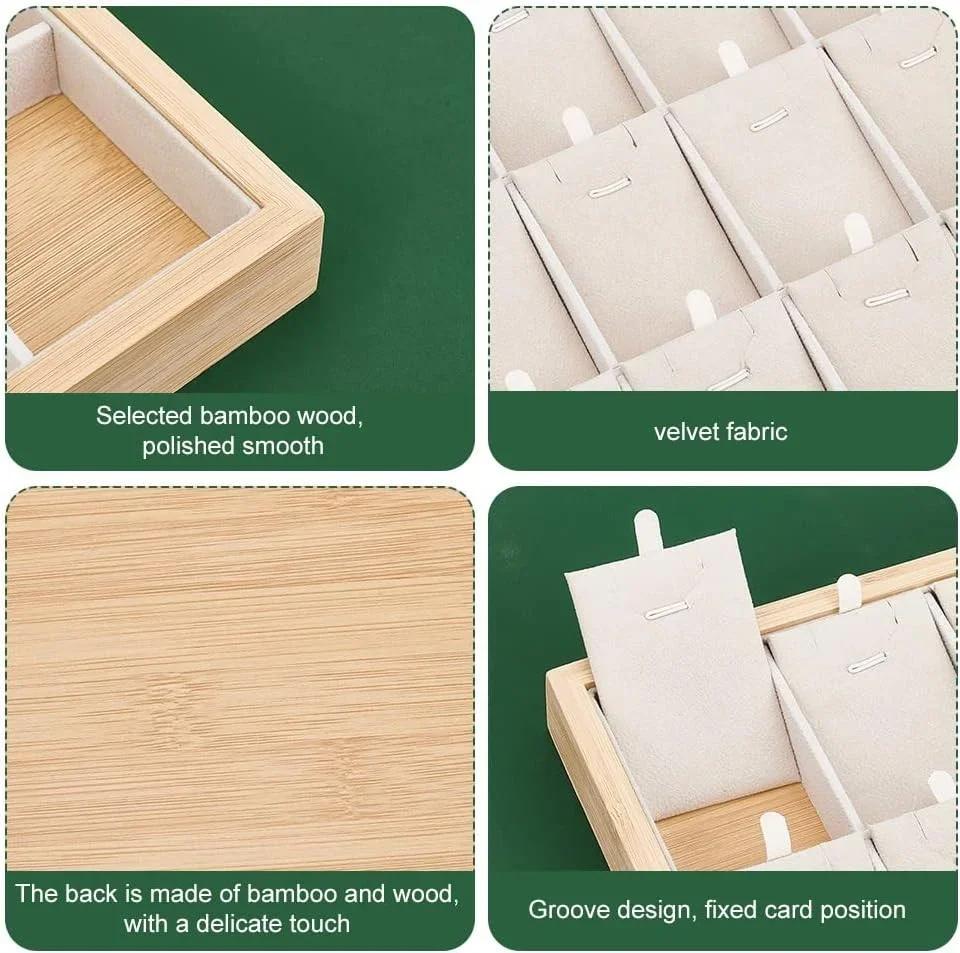 Bamboo Wood Stackable Jewelry Organizer Tray with Soft Pads Necklace Pendant Display Plate for Home Display & Retail Store