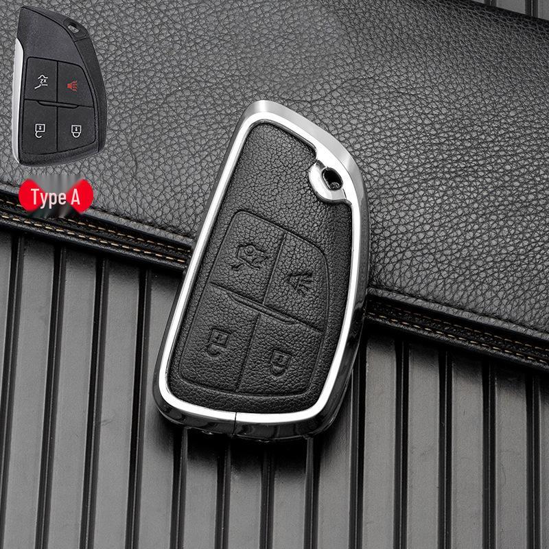 Leather Alloy Key Case for 2021-2022 Buick Envision - Metal Full Wrap, Double-Sided Protection
