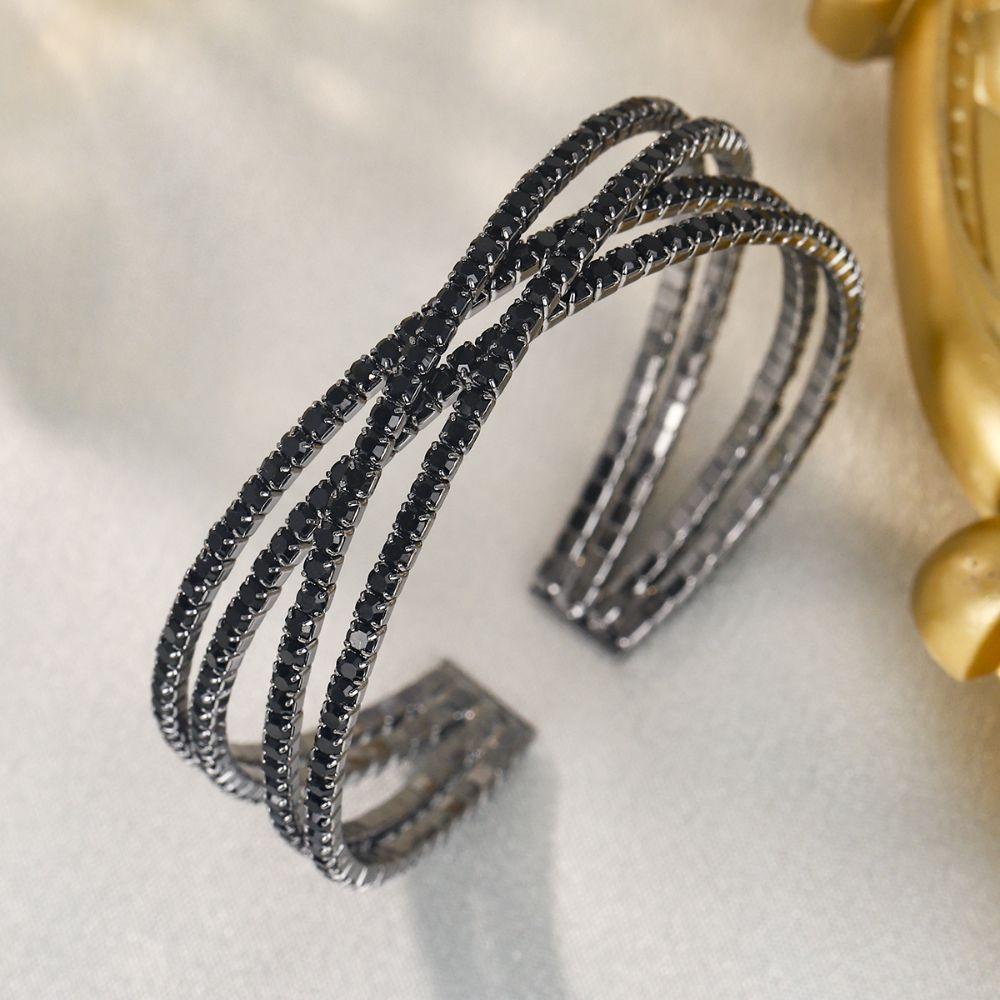 Silver Color Rhinestone Bangle Bracelet Multi Rows Zircon Open Bangle Jewelry For Wedding