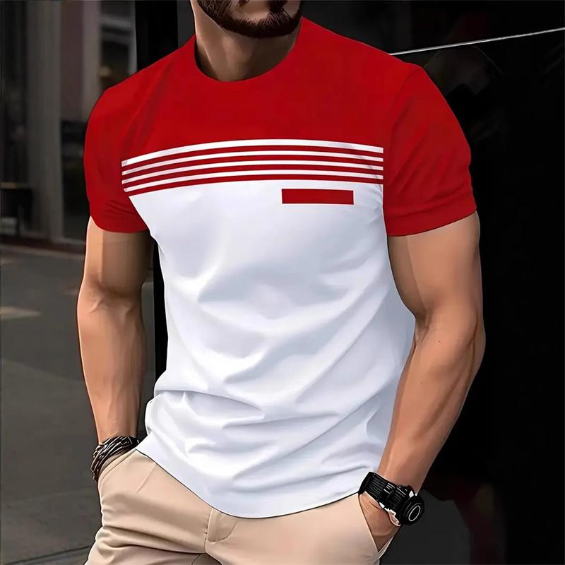 Fashion Striped Pattern Men's T-shirt Summer Boutique Short Sleeved 3D Printed T-shirt Casual and Comfortable Business Round Neck Tops