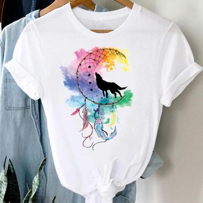 Women Wild Animal Watercolor Vintage Print Short Sleeve Tee Top Fashion Tshirt Clothing Casual Summer Lady Female Graphic T-shirt
