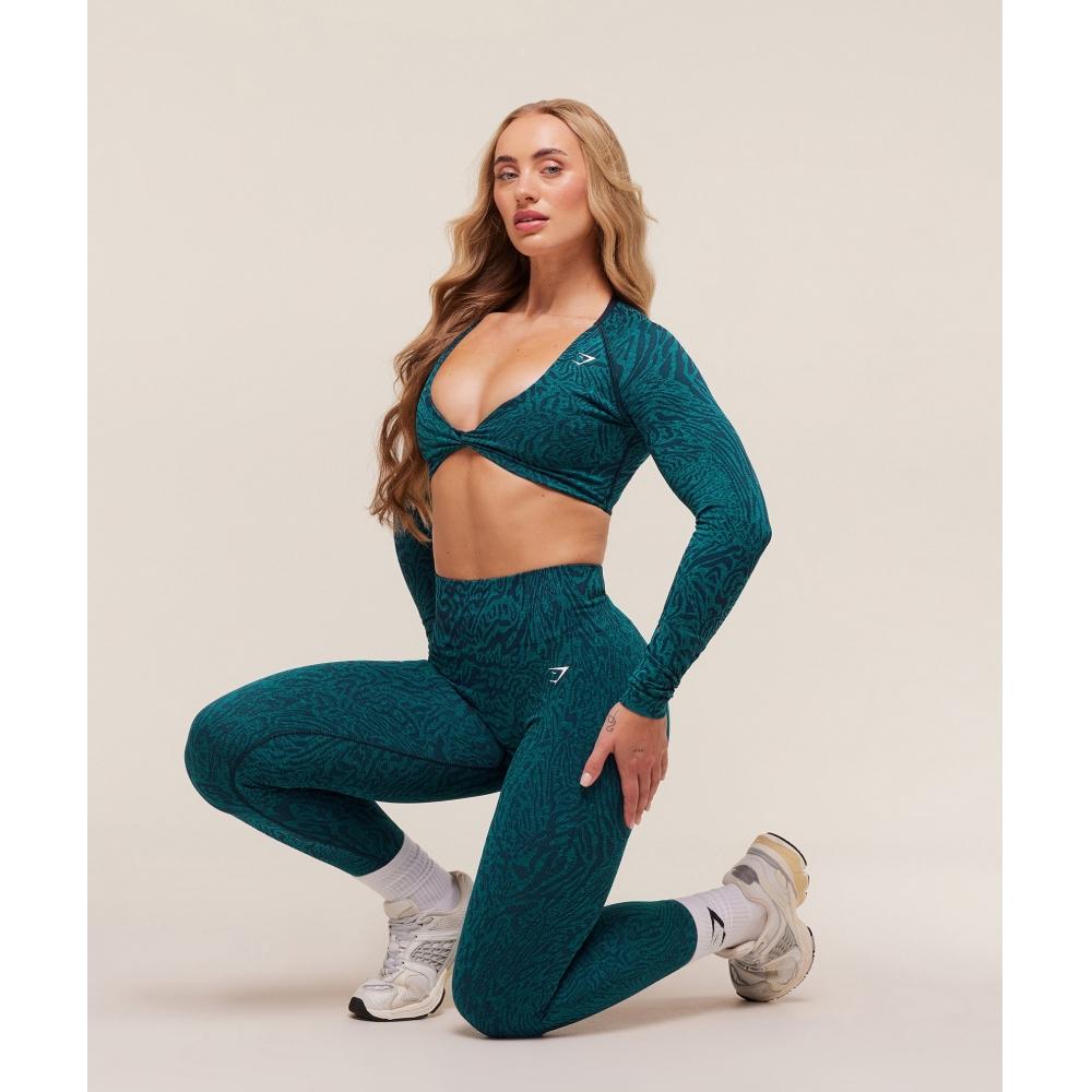 Gymshark Adapt Animal Long Sleeve Crop Top Navy Brand Blue B4c2z Udxw