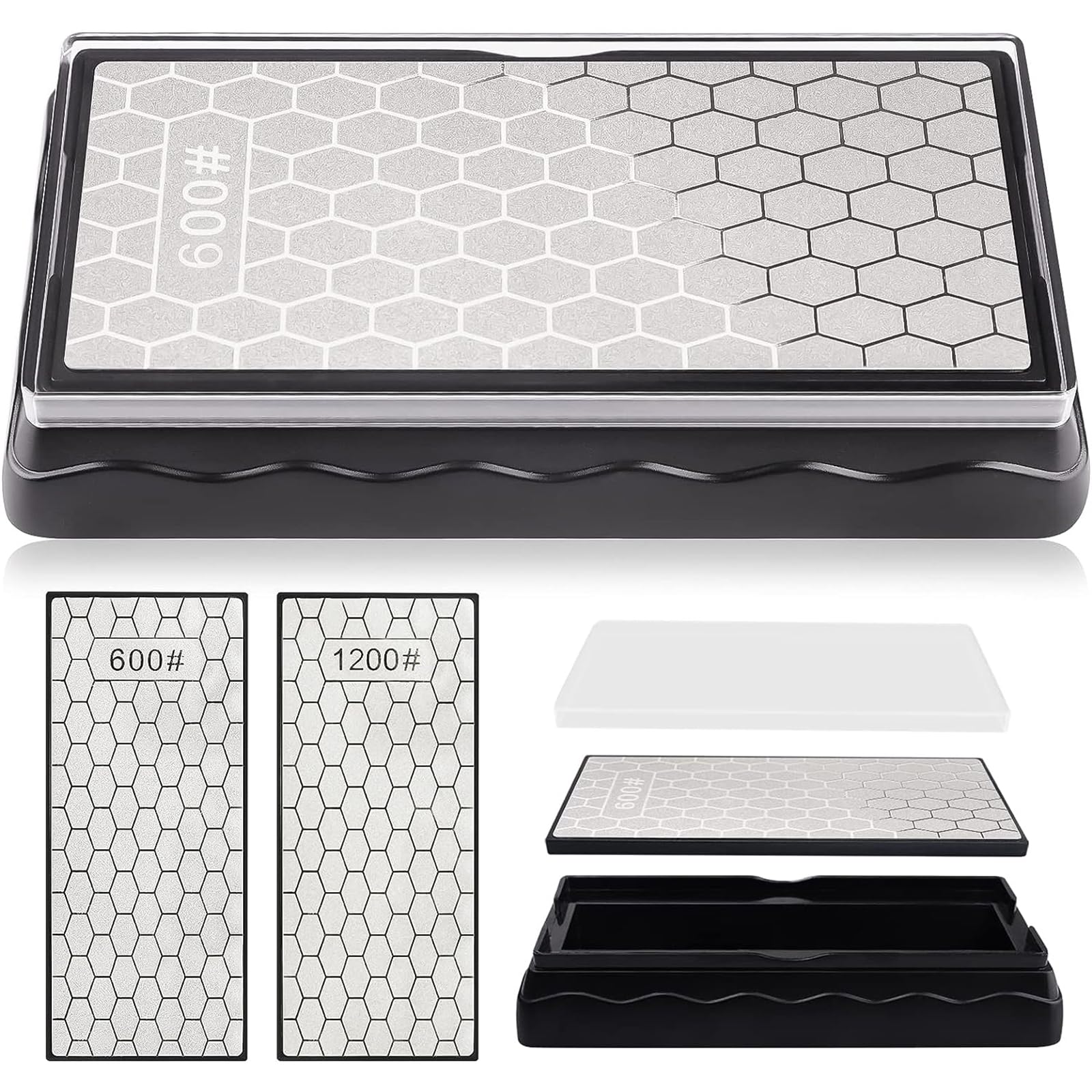 

алмазный точильный камень с основанием и сотовой поверхностью, подходит для заточки и для кухни на открытом воздухе. Двусторонняя нескользящая панель, ножницы, ножи, инструменты. серебряный