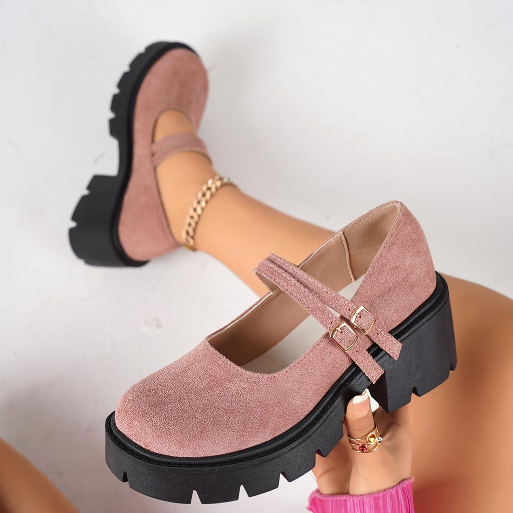 Outdoor Women High Heels Shoes Platform New Spring Summer Shallow Pumps Mouth Buckle Round Head Shoes for Women Mary Jane Shoes