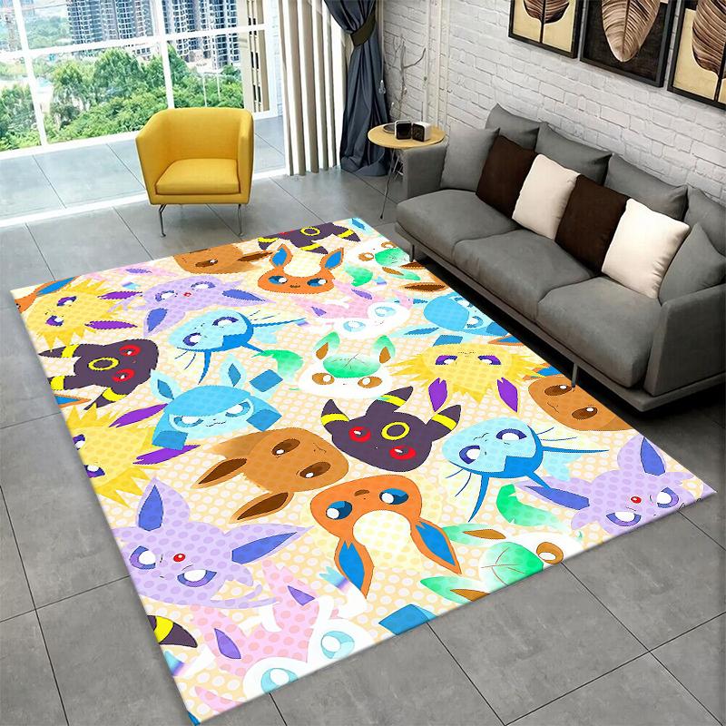 Cute Pokemon Pikachu Cartoon Carpet Rug for Playroom Bedroom Living Room Sofa Home Decor,kid Game Area Rug Non-slip Floor Mat