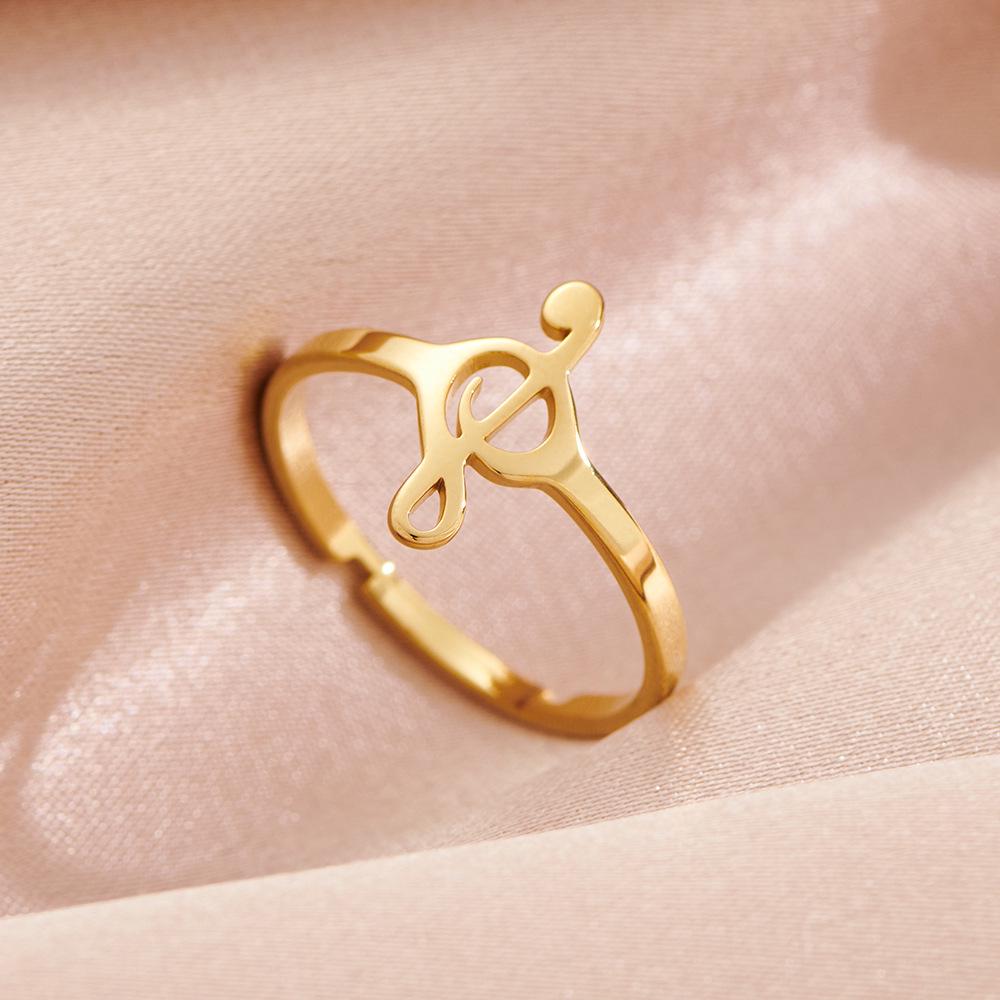 Korean Style Stainless Steel Music Note Adjustable Ring for Women - Colorfast and Stylish Design