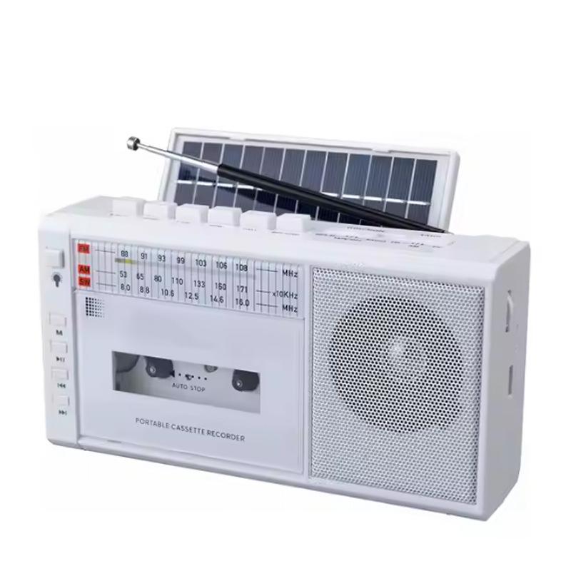 Kassettenrekorder Boombox mit Bluetooth und Solarpanel - AM/FM/SW Radio, USB/TF-Karte, Kopfhöreranschluss, eingebautes Mikrofon, LED-Licht