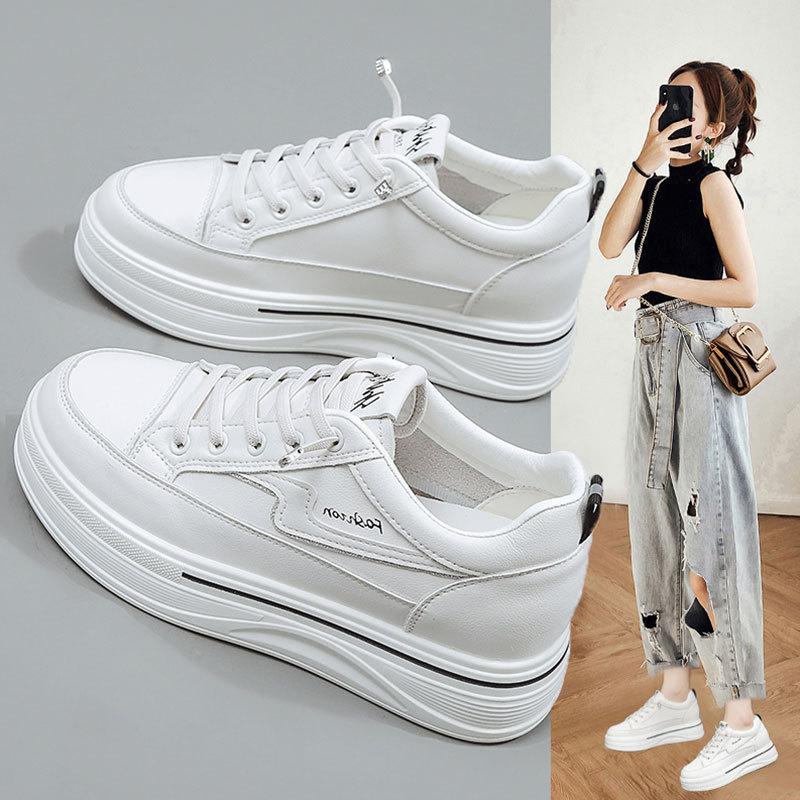 

Leather inner height increase white shoes women s shoes 2025 spring and summer new thick-soled lightweight versatile casual sports shoes 35 чёрный