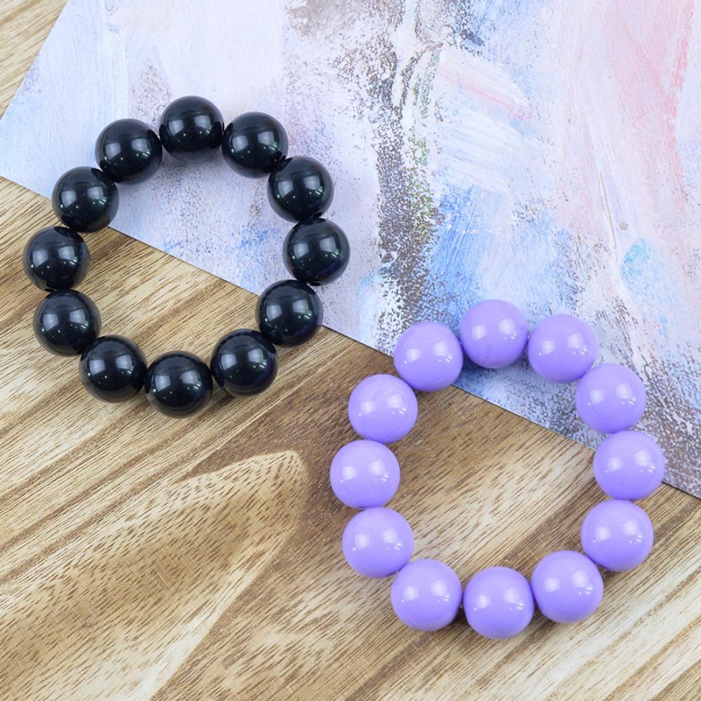 Pulseira Colorida de Contas Grandes Moda Pulseira de Contas Plásticas Elásticas Pulseiras Empilháveis Redondas Feitas à Mão