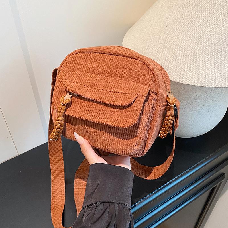 Quadratische Cord-Umhängetasche im koreanischen Stil, modische, lässige Schultertasche für Damen, Studentinnen, kleine Alltagshandtasche