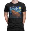 Fashion Capybara Van Gogh Style Starry Night T-Shirts Men Crew Neck 100% Cotton T Shirt  Short Sleeve Tee Shirt Summer Tops