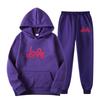 Womens Casual Hooded Sweatshirt Set Loose Fit College Style Printed Long Sleeve Top Drawstring Pants