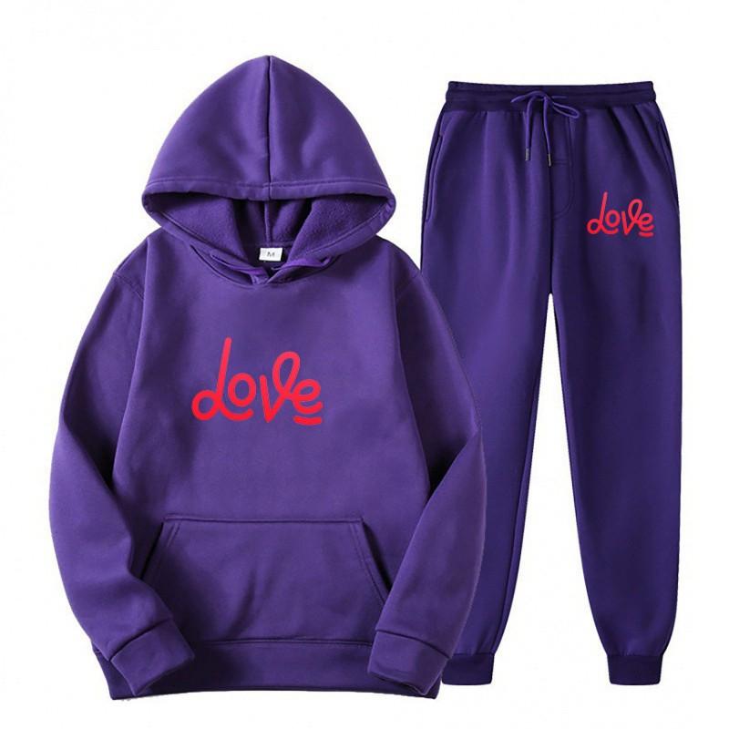 Womens Casual Hooded Sweatshirt Set Loose Fit College Style Printed Long Sleeve Top Drawstring Pants