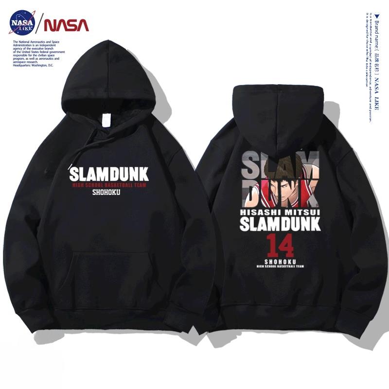 NASA joint autumn and winter cartoon slam dunk print student hooded sweatshirt men and women plus velvet long-sleeved pullover