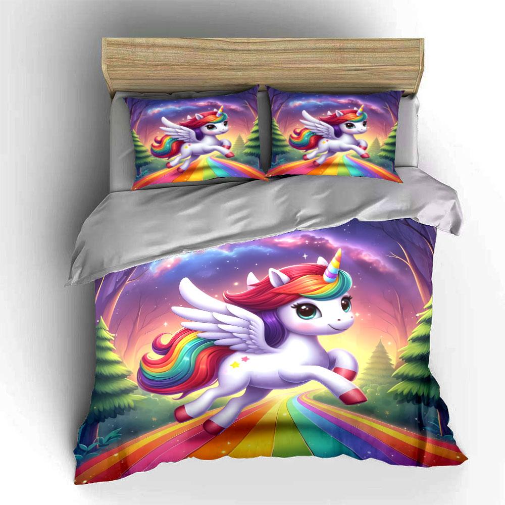 Regenbogenflügel Einhorn Bettwäsche Bettwäsche Bettbezug Set Bettbezug Kissenbezüge (1 * Bettbezug 2 * Kissenbezüge, ohne Bettdecke)