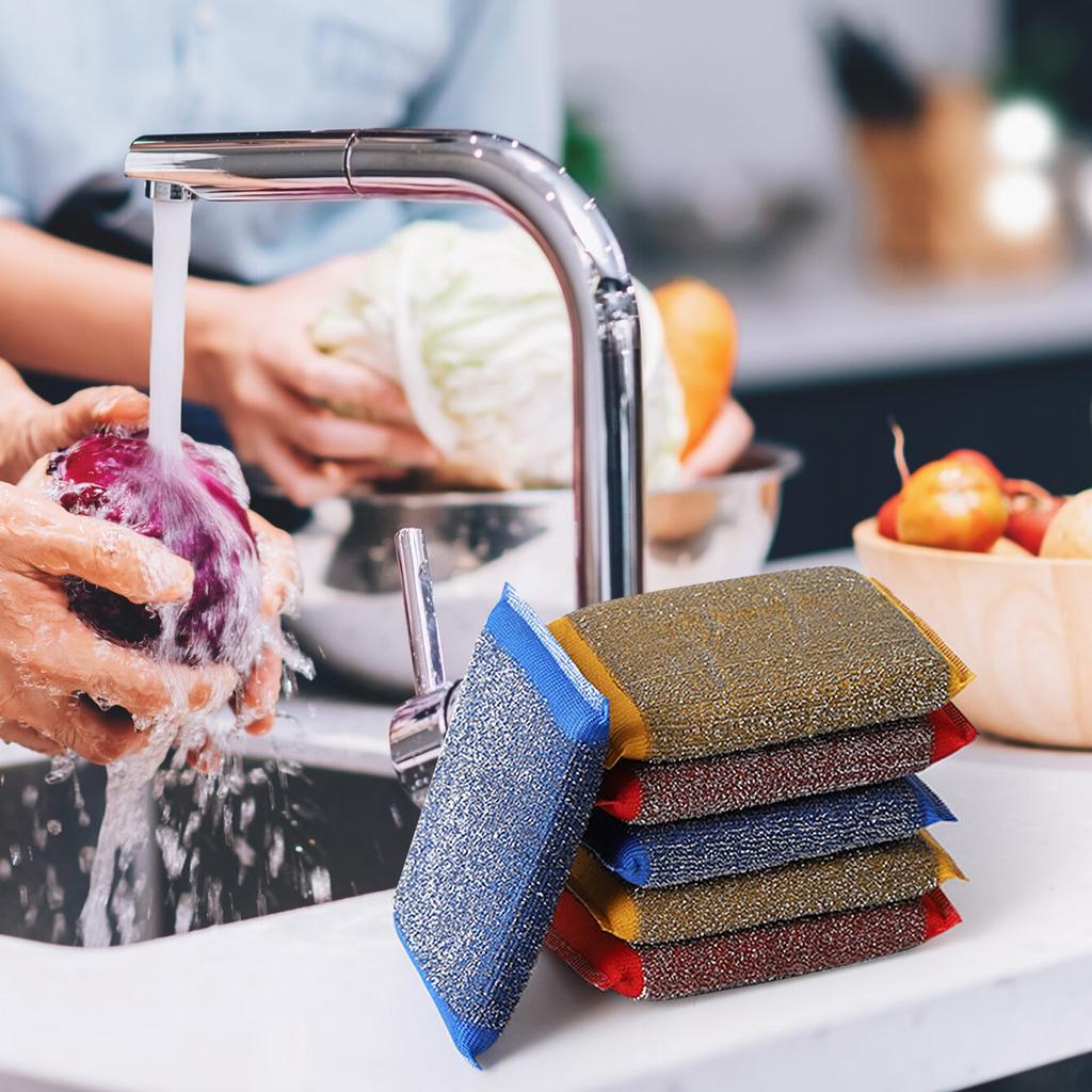 Reusable 6pcs Stainless Steel Sponge Wiping Sponge Kitchen Wiping Pot Artifact Cleaning Cloth Steel Ball Scouring Pad