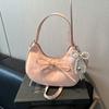 Lace Pearl Pendant Bow Shoulder Bag Large Capacity French Style Handbag PU Hobo Bag  Streetwear