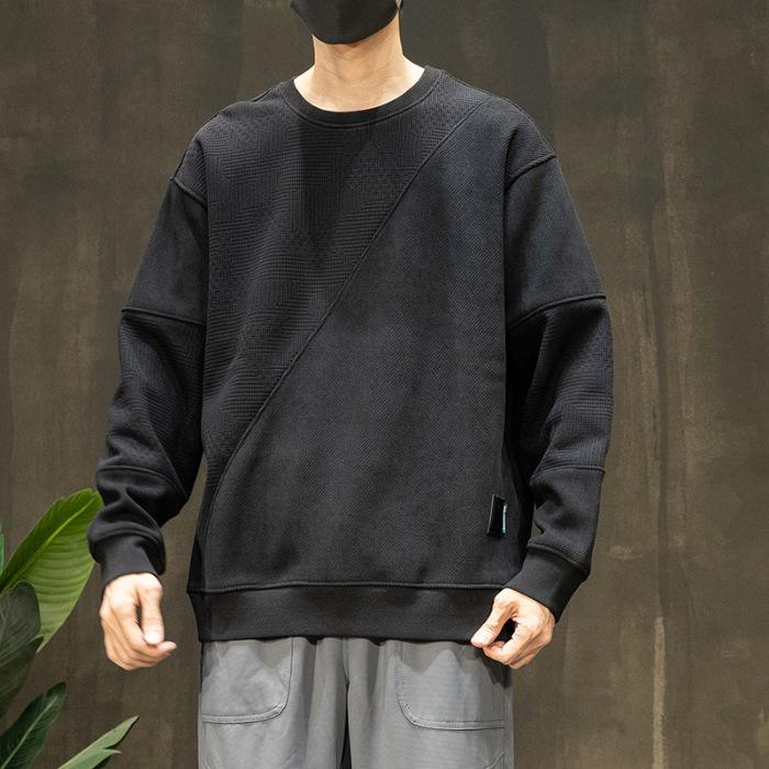 Trendy Brand Fleece Sweater Men'S Splicing Men'S Clothes Men'S Long-Sleeved Large-Size Men'S Clothing