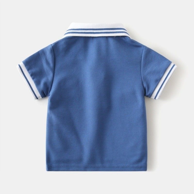 Children's Short-Sleeved T-Shirt with Color Matching, Summer Kidsren's Clothing, Boys' Polo Shirt Top, Baby Boy's Lapel Embroidered Casual Clothes