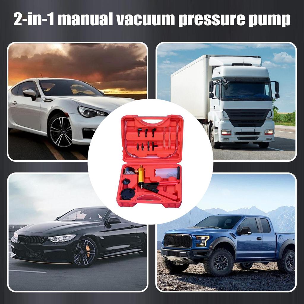 Vacuum Pistols Pump Test Kit, Portable Durable Aluminum Vacuum Gauge Manual Vacuum Pressure Pump Brake Fluid Discharge Kit