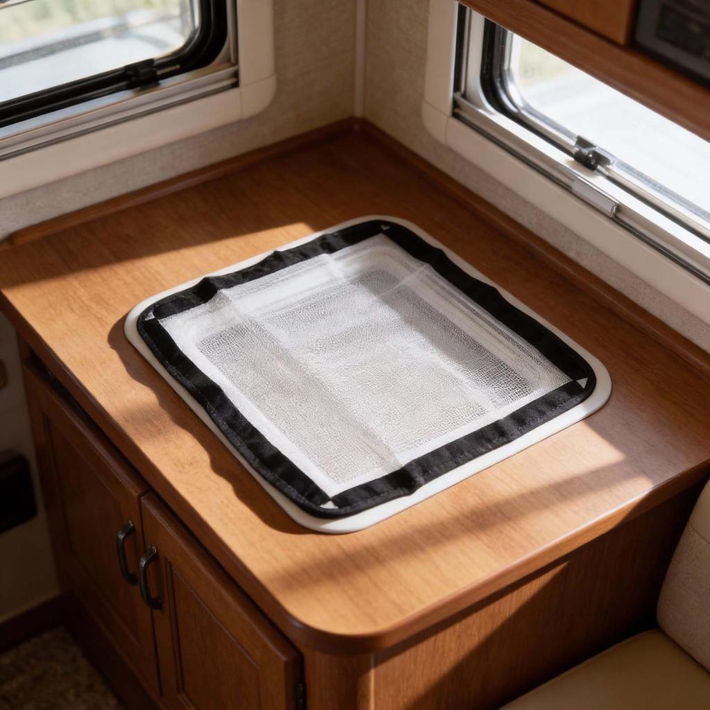 Black RV Breathable Mesh Screen With 75% Sun Shade And 16.25 Mesh Density For Roof Ventilation Protection 41x41c