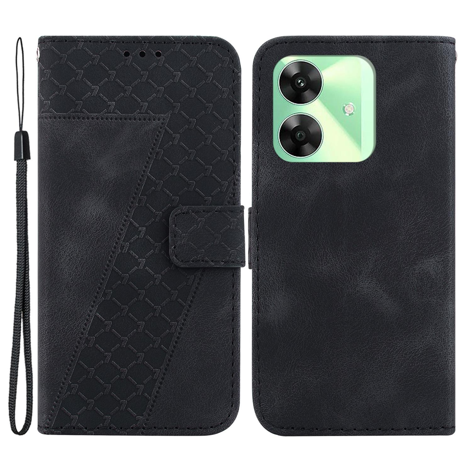 

For Realme Note 60x 4G/C63 4G/C61 4G/Narzo N63 4G Case Leather Phone Cover 7-Shaped Pattern Imprint Black