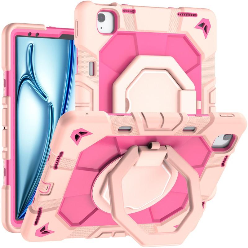 IPad Air 13-inch M3 M4 Case With 360 Rotating Stand Shockproof PC Silicone Hybrid Cover Hand Strap Carry Handle