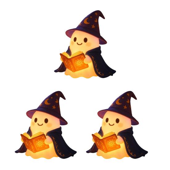 Yousheng 1/2Pcs Enchanting Wizard Ghost Night Light Halloween Reading Book Ghost LED Lamp Home Bedroom Kids Room Decoration Book Lovers Gift