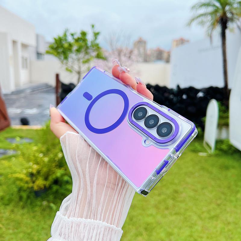 Fashion Radium Colorful Magsafe Phone Case for Samsung Galaxy Z Fold 7 ELVEV Magnetic Wireless Charging Hard PC Soft TPU Aluminum Button Back Cover