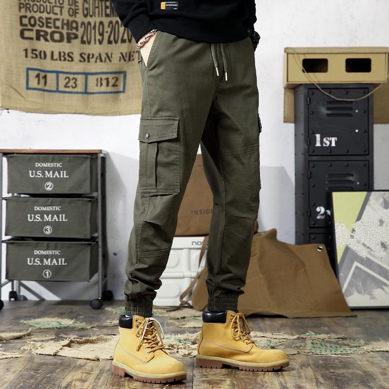 Tooling leggings casual pants men's trendy brand autumn and winter new loose ruffian handsome American military green trousers