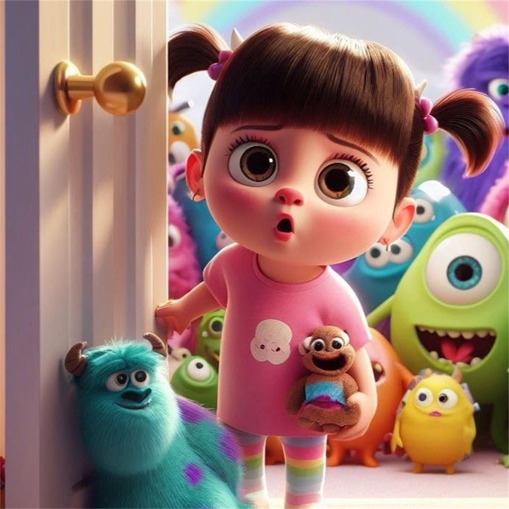 2026 Nowy Disney Potwory i Spółka Urocza Dziewczynka Haft Diamentowy Kreskówka Okrągły Obraz Diamentowy Mozaika Puzzle Dżety Dekoracja Domu