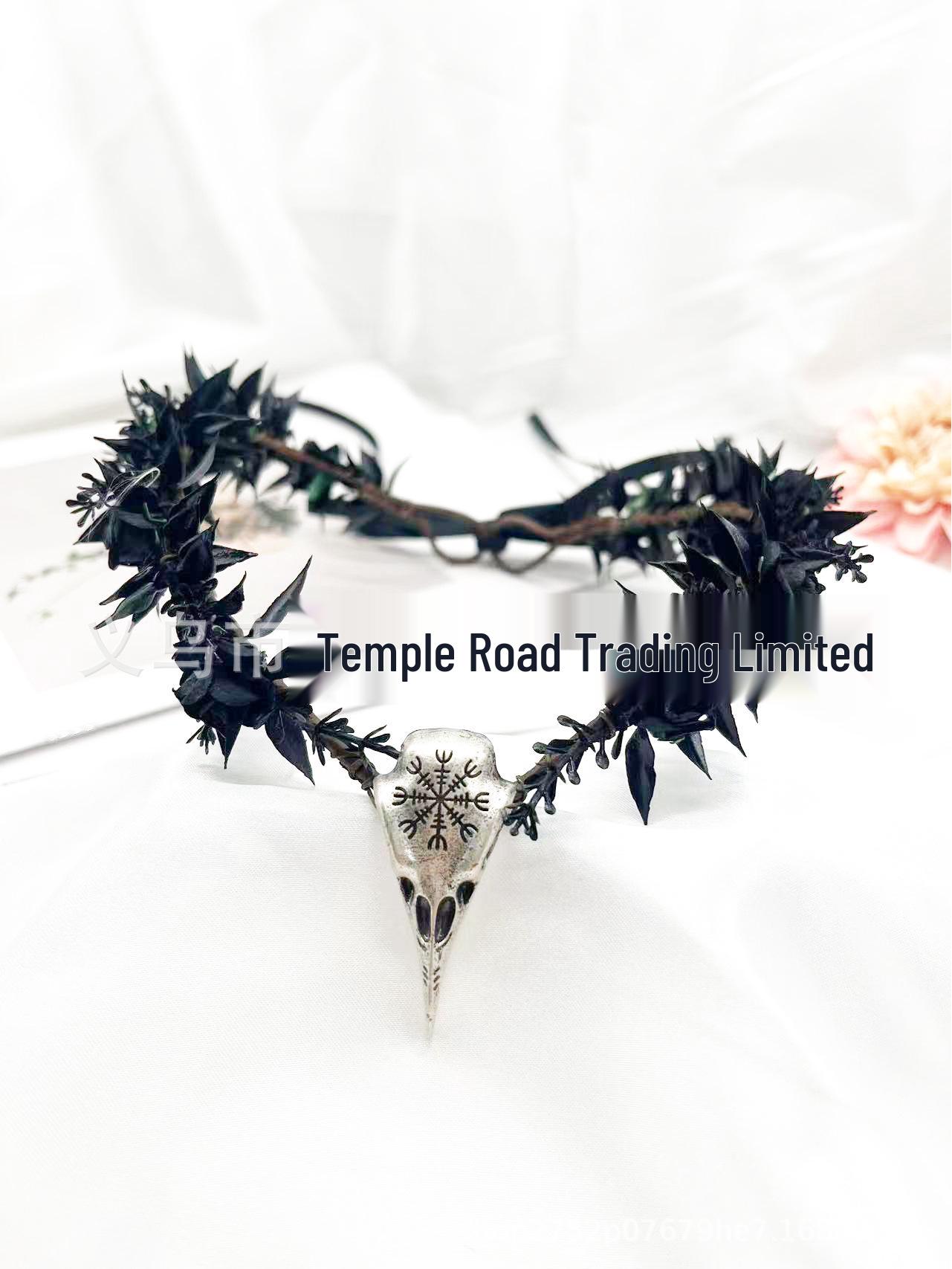 

Корона из цветов и черепов Мори в готическом стиле - Винтажный эльфийский костюмный головной убор с подвеской на лоб чёрный