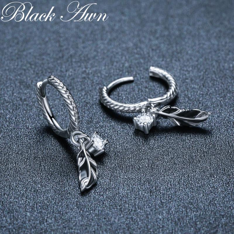 Black Awn Black Stone Jewelry Drop Earrings for Women Hoop Ear