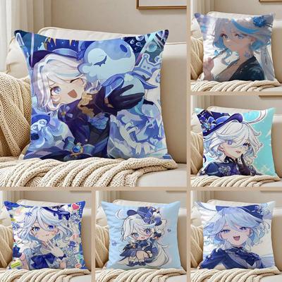 Genshin Impact Furina Housse de coussin Anime Anti-acarien Housse de coussin Zippe invisible Peluche courte soyeuse Housse de coussin de canapé
