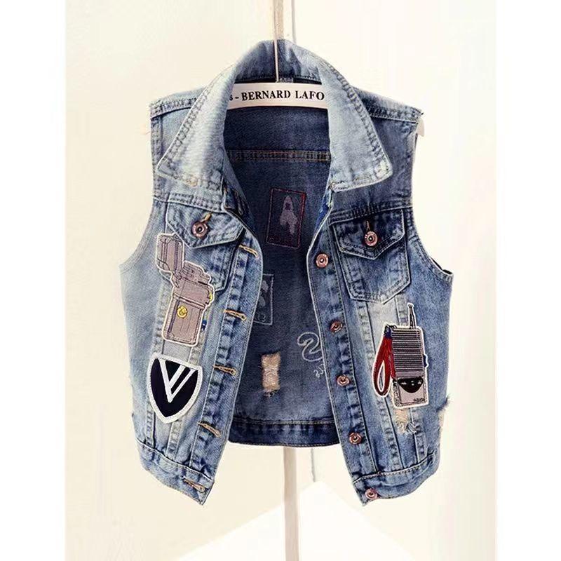 Spring and Autumn Denim Vest Women's New European Style Fashion Summer Short Tank Top Vest