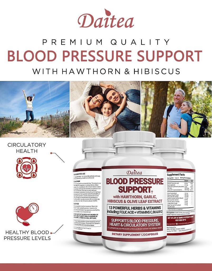 Blood pressure support capsules, herbal and vitamin supplements, 120 pills to help maintain health