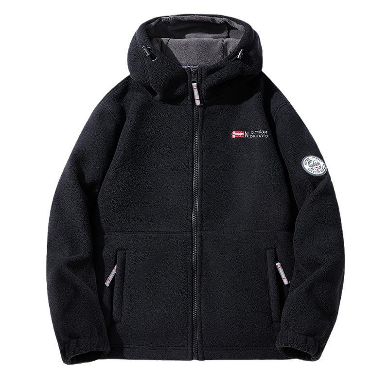 Unisex Sherpa Fleece Hooded Jacket: Warm, Thick, Casual Fashion for Autumn & Winter.