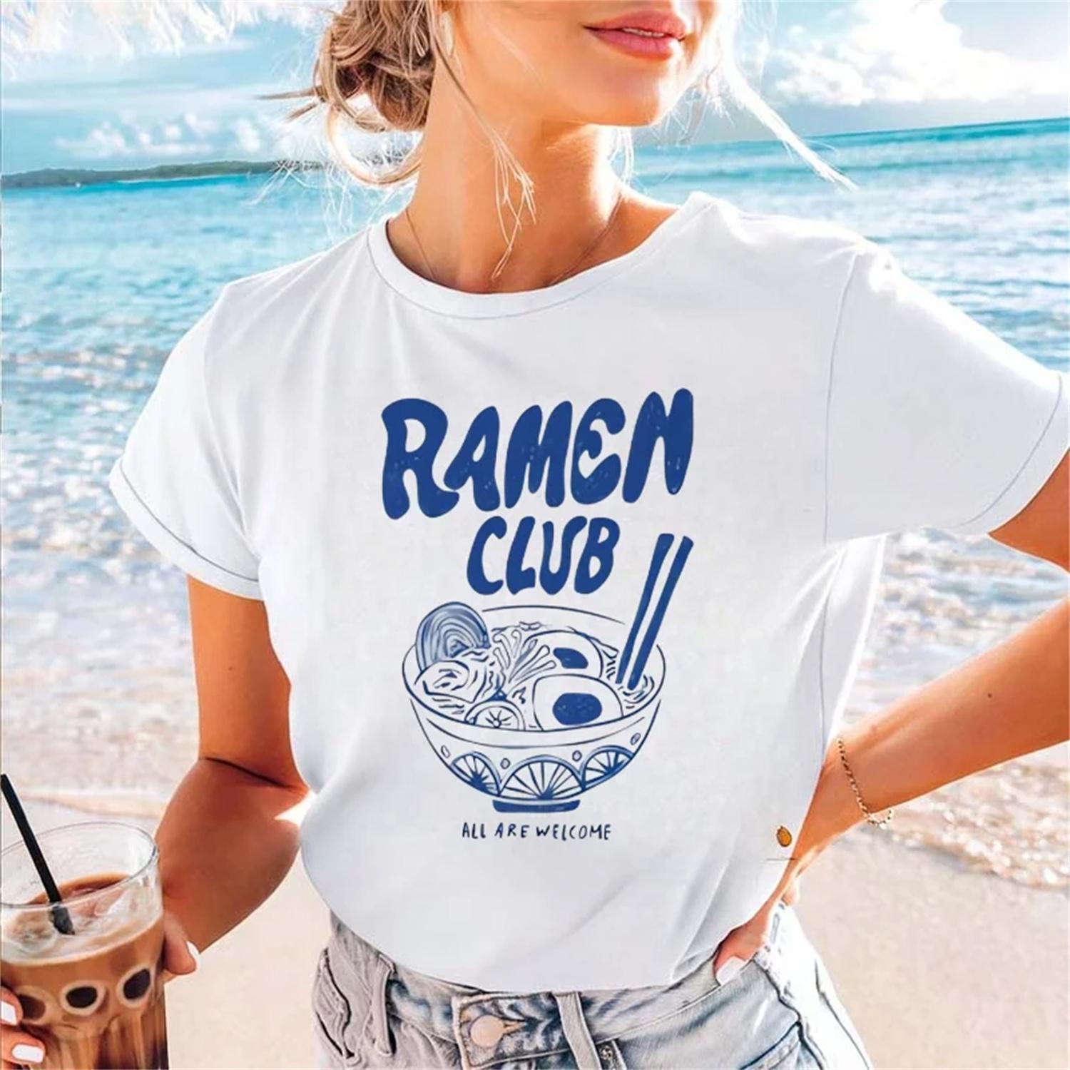 Women s Pattern Printed Japanese T-Shirt Casual Style White Printed Round Neck Regular Top Summer Aesthetic Versatile T-Shirt S