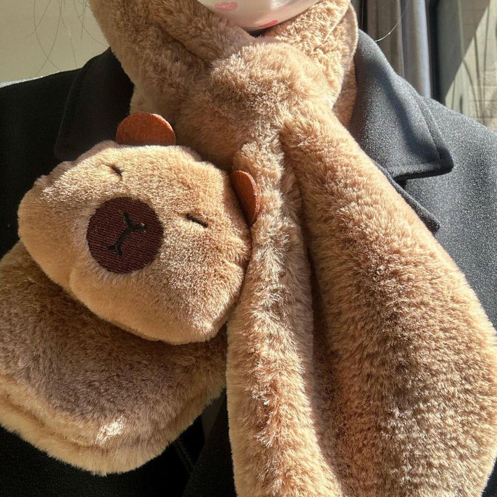 Thicken Cartoon Cross Neck Scarf Neck Wrap Cute Plush Neckerchief Capybara Fluffy Scarf  Winter