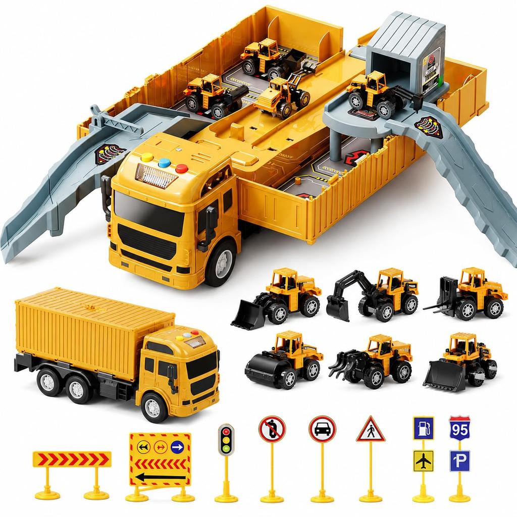 Multifunctional Construction Vehicle Toy Car Set Storage Transformable Parking Construction Road Indoor Educational Toy for Boys and Birthday